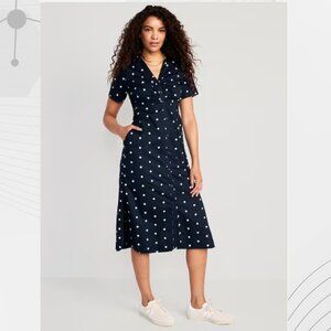 OLD NAVY Women's Rockabilly Polka Dot Cutout Dress Front Button Blue Size L